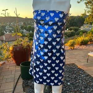 Shein flip sequin heart royal blue & silver white tie back sz 2XL